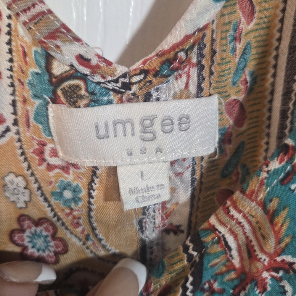 Umgee Boho Paisley Mini Dress in Mustard, Teal & Rust - Picture 6 of 9